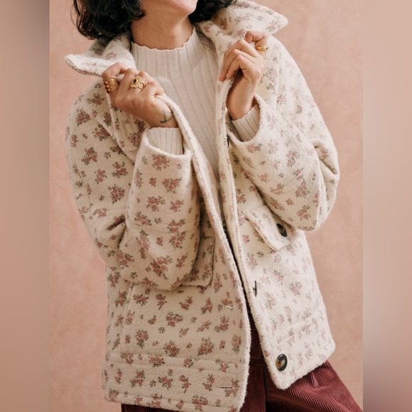 Sézane Leo wool blend coat little roses prairie NWT - Picture 4 of 11